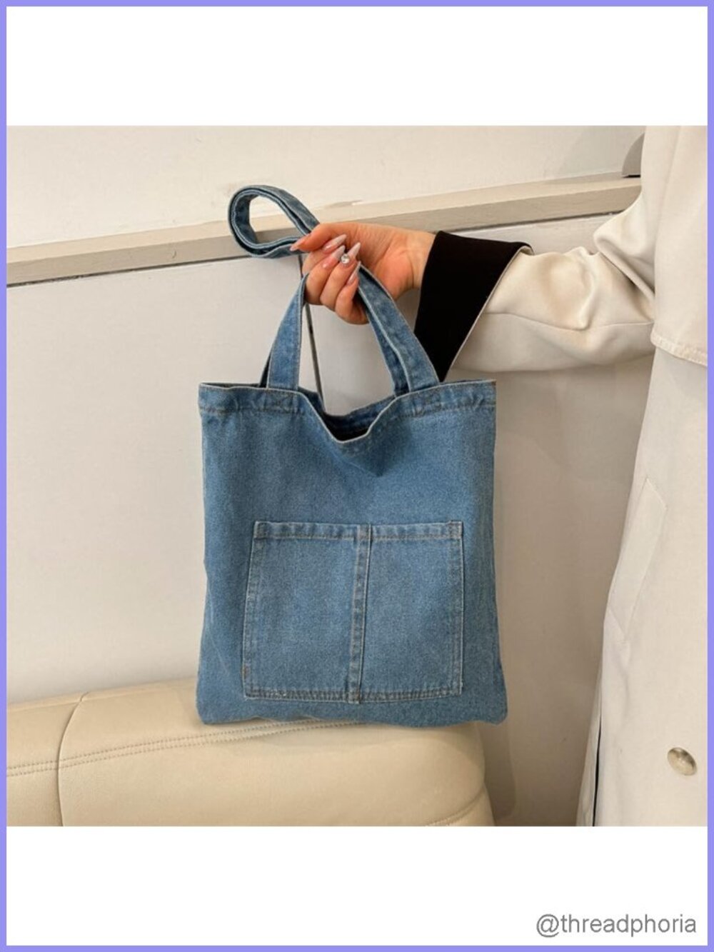 Denim Tote Bag Large Capacity Shoulder Bag for Work Commuter